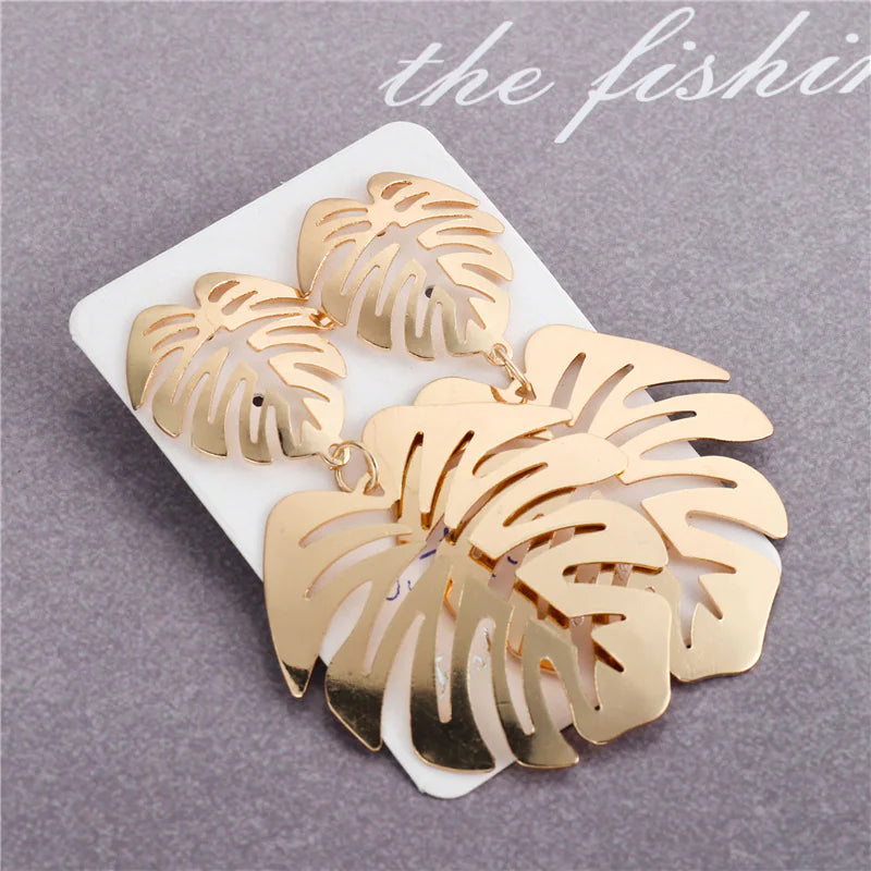 Large Metal Leaf Earrings