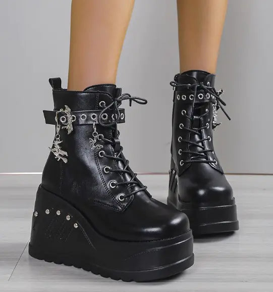 Dark Gothic Rivet Wedge Short Boots
