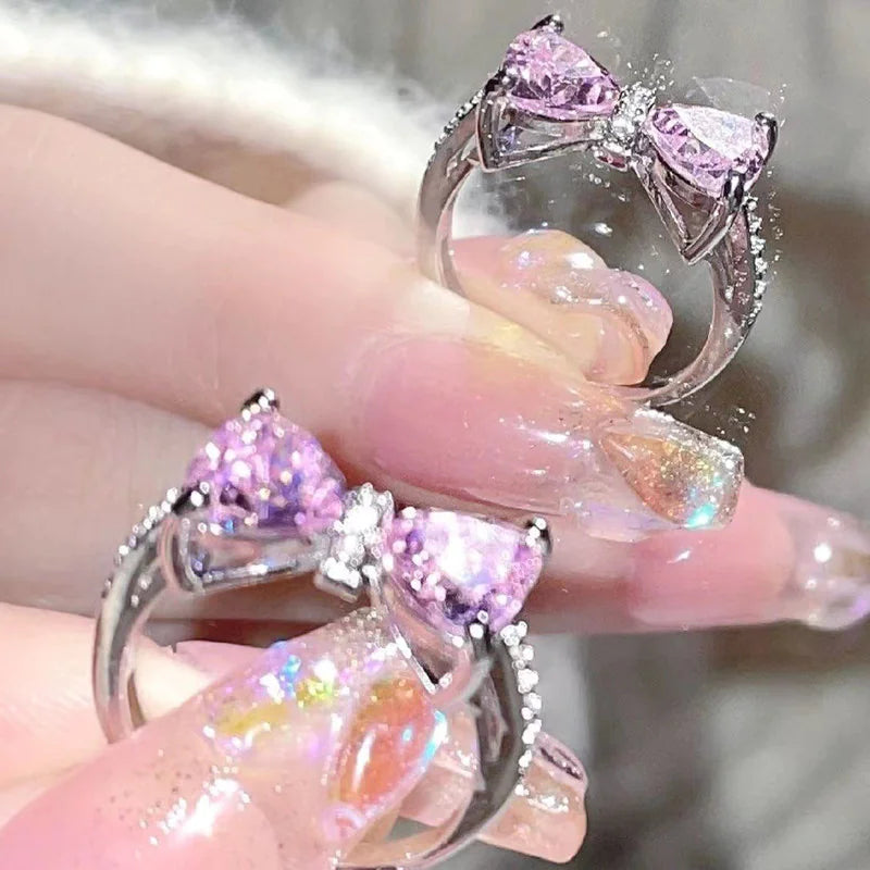 Pink Bow Zircon Princess Ring