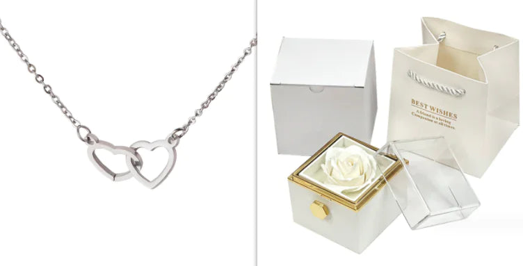 Double Heart Eternal Flower Necklace Set