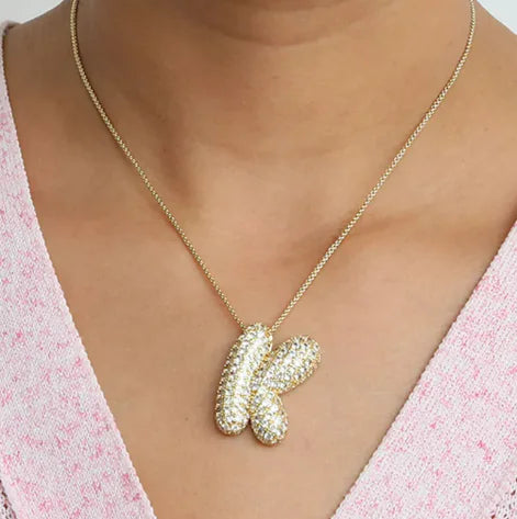 Brass Zircon Bubble Letter Necklace