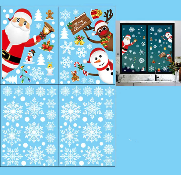 Santa Snowman Glass Sticker Window Arrangement