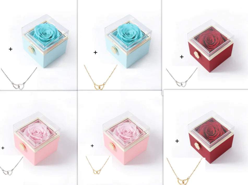 Double Heart Eternal Flower Necklace Set