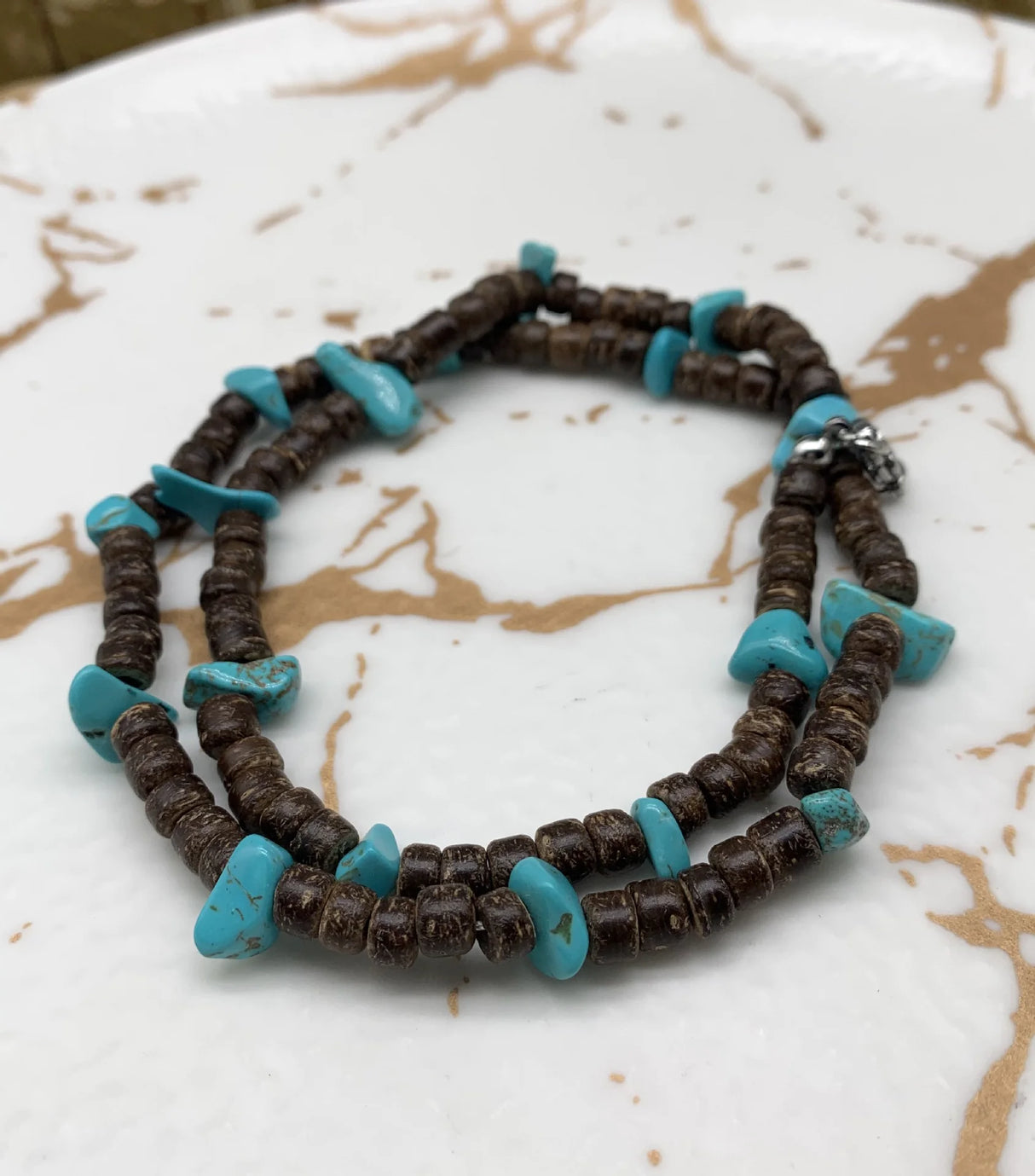 Coconut Shell Charcoal Turquoise Necklace