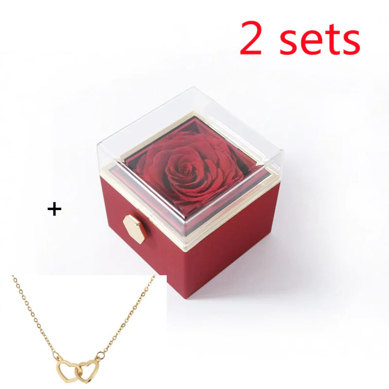 Double Heart Eternal Flower Necklace Set