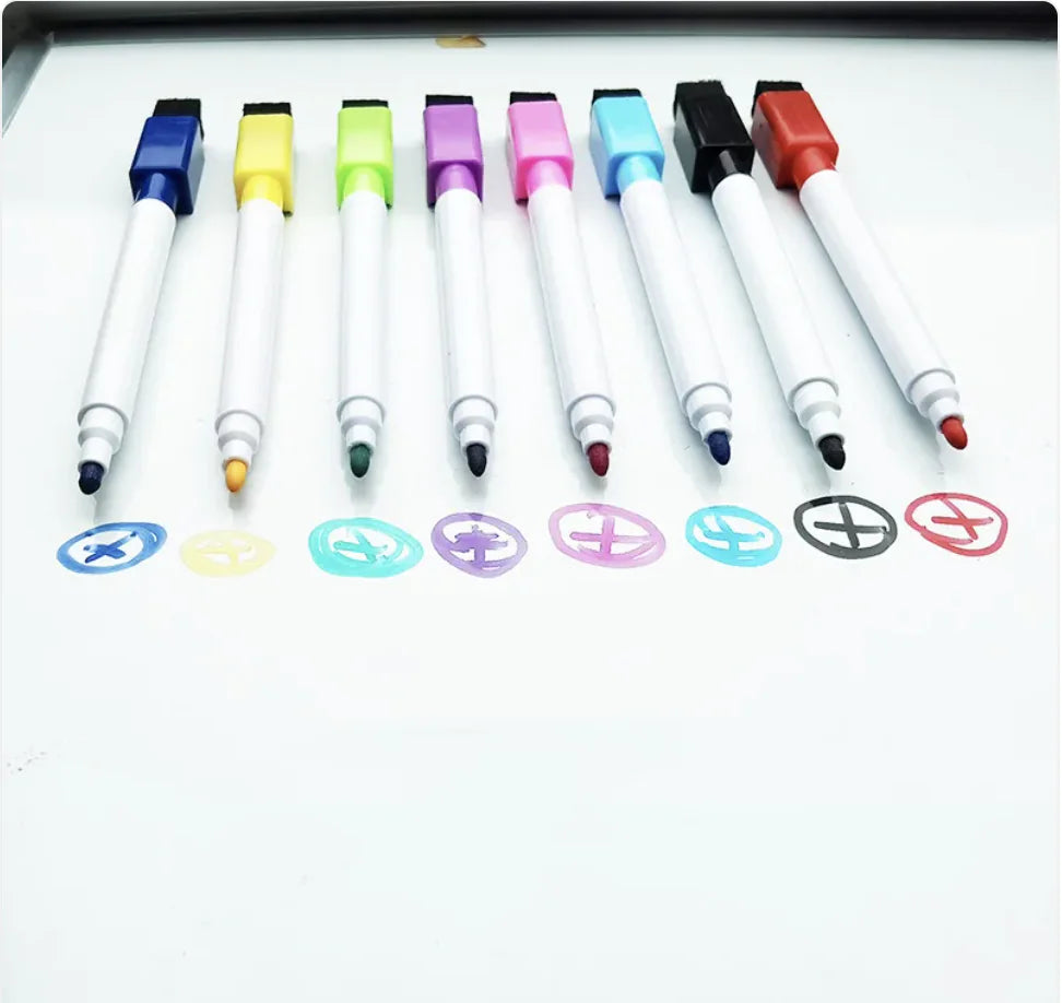 Eco-Friendly Whiteboard Markers with Eraser - 8-Piece Set for Kids