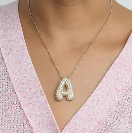 Brass Zircon Bubble Letter Necklace