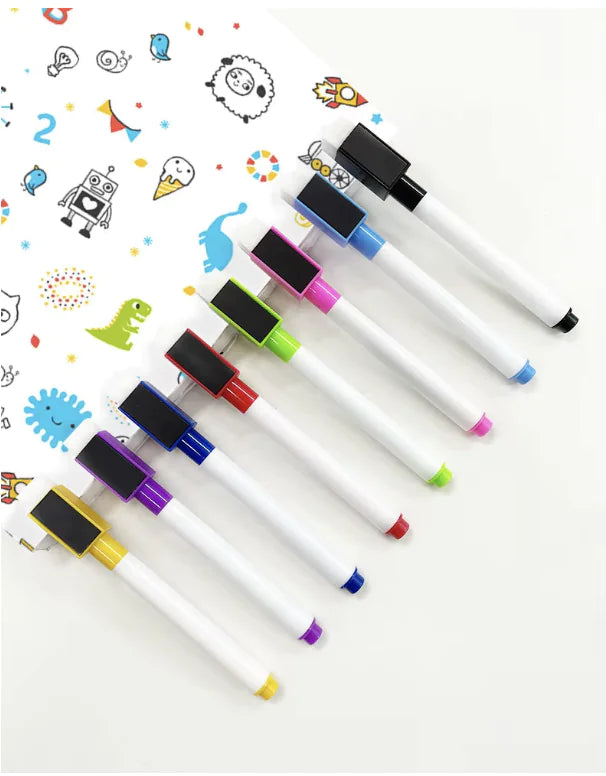 Eco-Friendly Whiteboard Markers with Eraser - 8-Piece Set for Kids