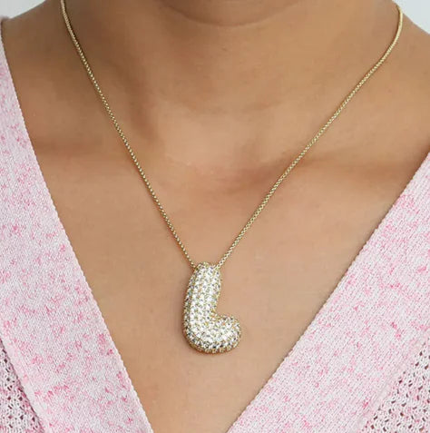 Brass Zircon Bubble Letter Necklace