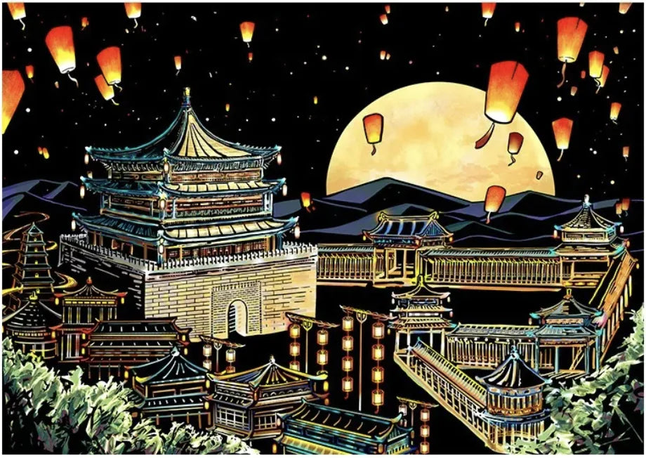 Creative Handmade City Night Scene Scraping Painting