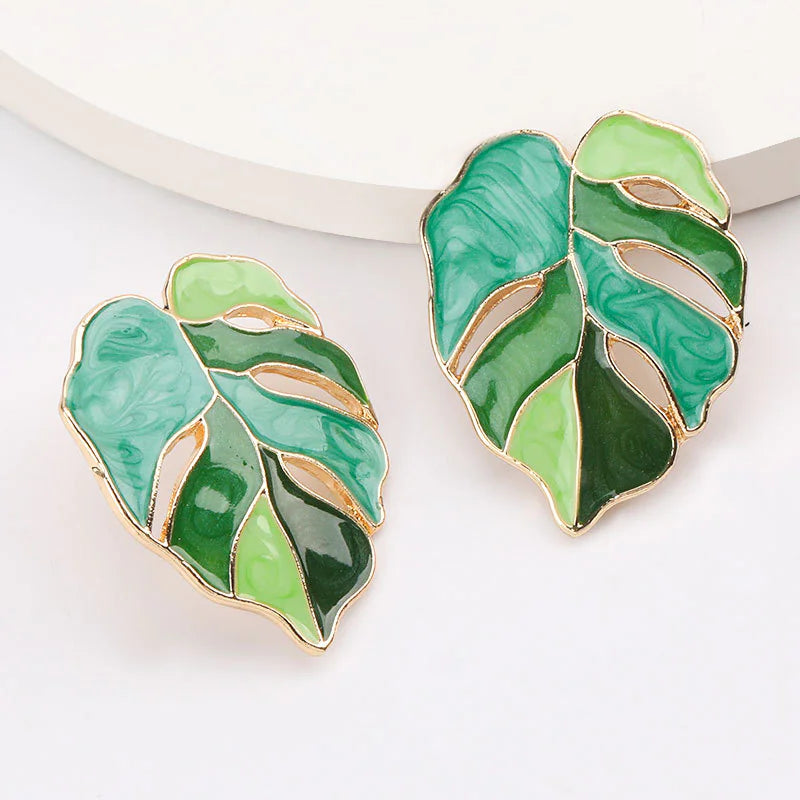 Leaf-Shaped Alloy Drip Earrings