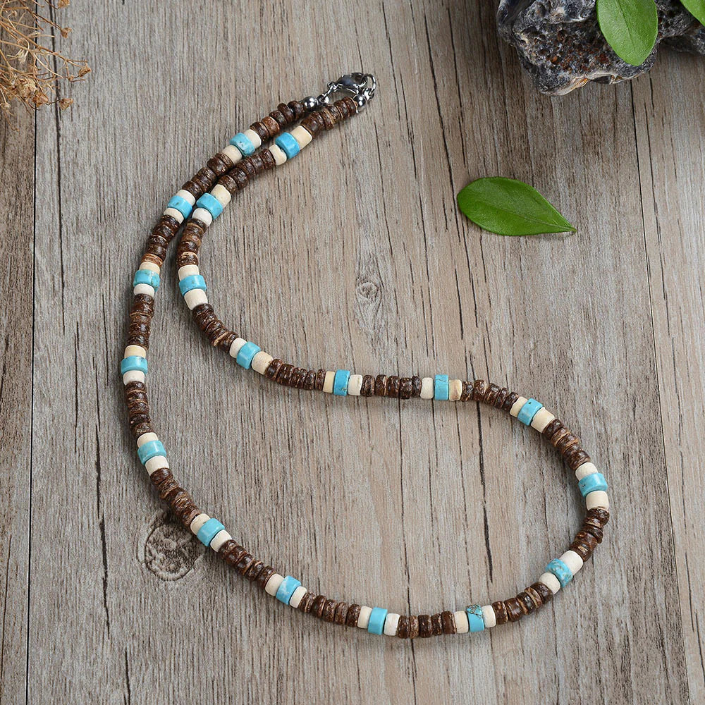 Coconut Shell Charcoal Turquoise Necklace