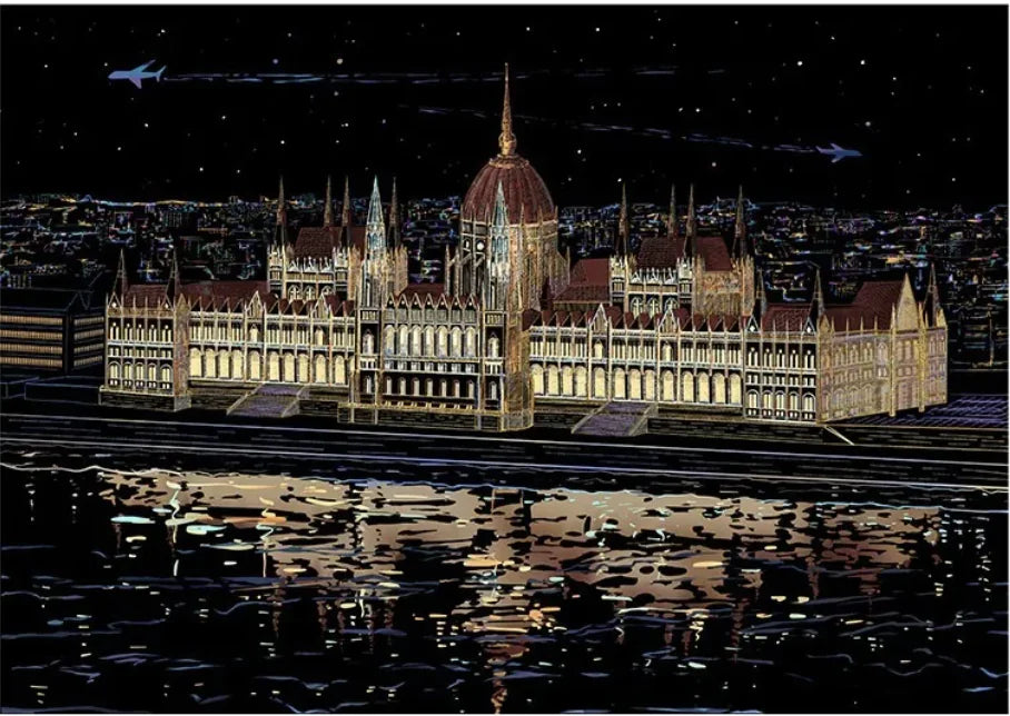 Creative Handmade City Night Scene Scraping Painting