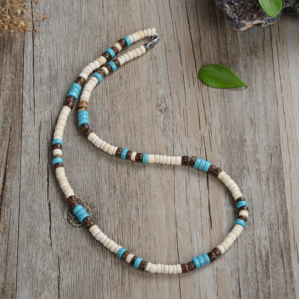Coconut Shell Charcoal Turquoise Necklace