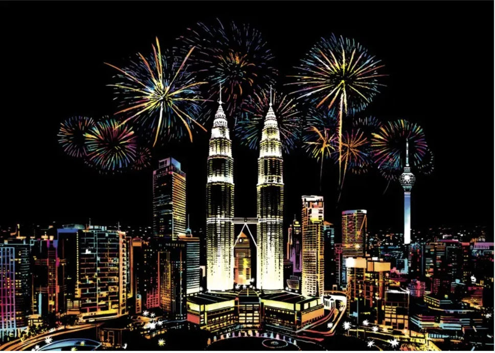Creative Handmade City Night Scene Scraping Painting