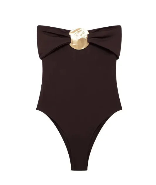 Women's Black Swimsuit with Metallic Accent