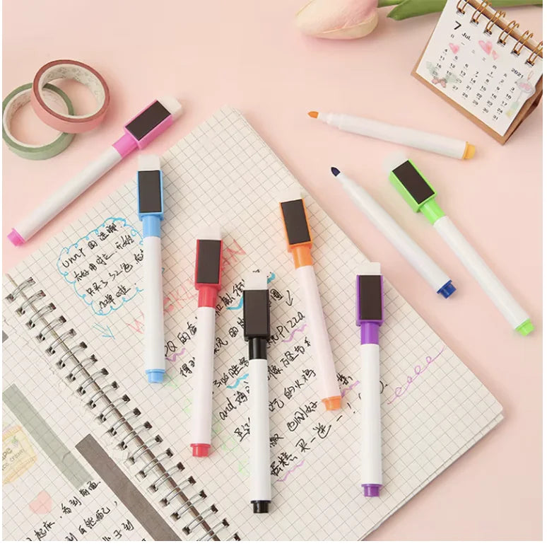 Eco-Friendly Whiteboard Markers with Eraser - 8-Piece Set for Kids