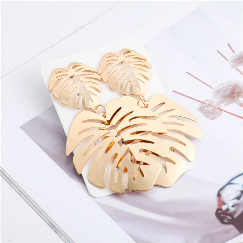 Large Metal Leaf Earrings