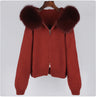 Hooded Sweater with Real Fox Fur Collar