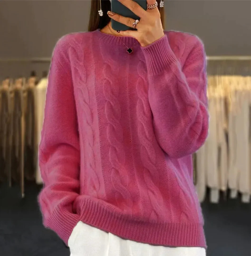 Women's Retro Cable-Knit Pullover Sweater