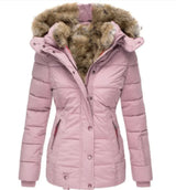 Fur Collar Long Sleeve Slim-Fit Cotton Coat