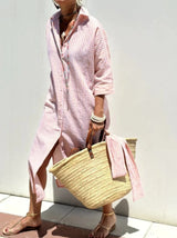 Women's Half-Sleeve Striped Cardigan Lace-Up Dress