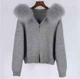 Hooded Sweater with Real Fox Fur Collar