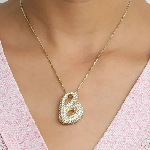 Brass Zircon Bubble Letter Necklace