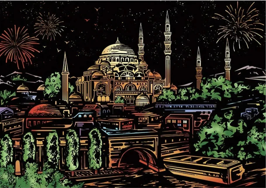Creative Handmade City Night Scene Scraping Painting