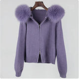 Hooded Sweater with Real Fox Fur Collar