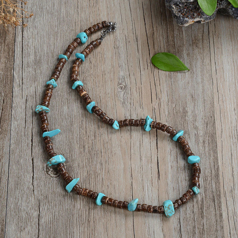 Coconut Shell Charcoal Turquoise Necklace