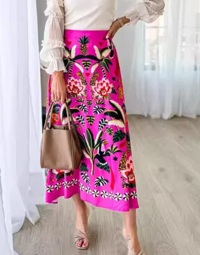 Street Tropical Plant Vintage Print Skirt
