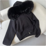 Hooded Sweater with Real Fox Fur Collar