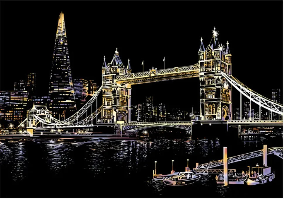 Creative Handmade City Night Scene Scraping Painting