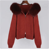 Hooded Sweater with Real Fox Fur Collar