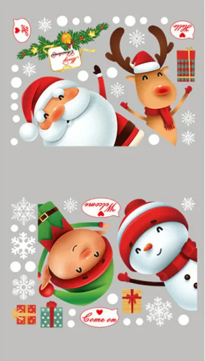 Santa Snowman Glass Sticker Window Arrangement