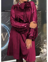 Women's Casual Sequin Stitching Long Sleeve Dress