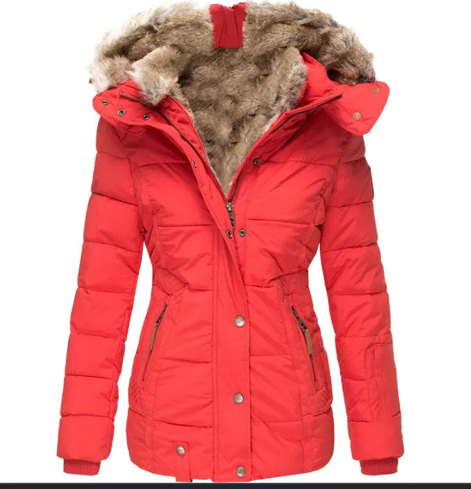 Fur Collar Long Sleeve Slim-Fit Cotton Coat