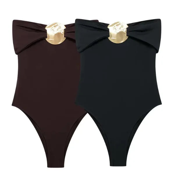 Women's Black Swimsuit with Metallic Accent