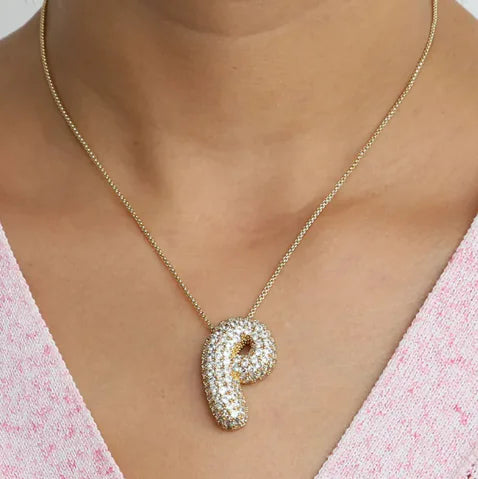 Brass Zircon Bubble Letter Necklace