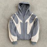 Pattern Stitching Hooded Cardigan Zipper Sweater