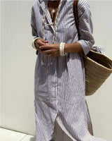 Women's Half-Sleeve Striped Cardigan Lace-Up Dress