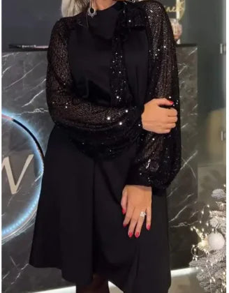 Women's Casual Sequin Stitching Long Sleeve Dress
