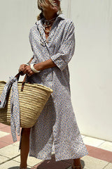 Women's Half-Sleeve Striped Cardigan Lace-Up Dress