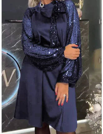 Women's Casual Sequin Stitching Long Sleeve Dress