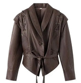 Women's Short Leather Jacket w/Belt