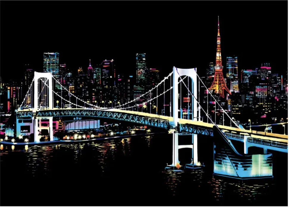 Creative Handmade City Night Scene Scraping Painting