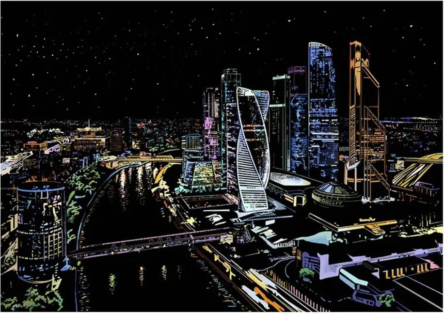 Creative Handmade City Night Scene Scraping Painting