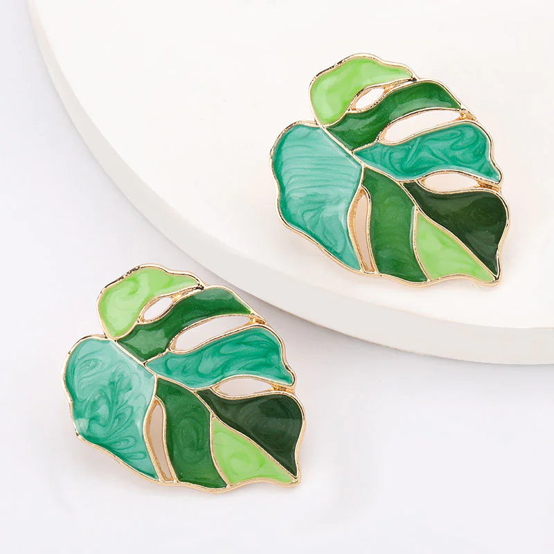 Leaf-Shaped Alloy Drip Earrings