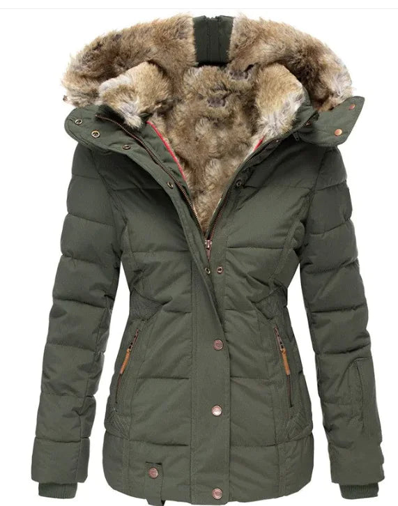 Fur Collar Long Sleeve Slim-Fit Cotton Coat